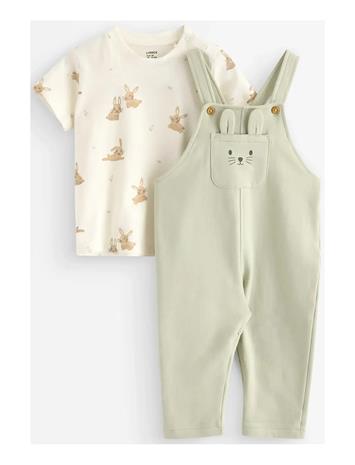 Lindex Set - Top And Dungarees - Cream - 86