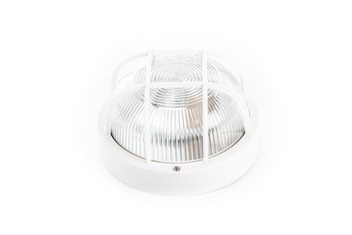 Seinävalaisin, E27 Max 40W, valkoinen, pyöreä, ristikolla