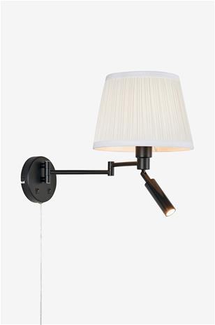Seinälamppu Pivot, luonnonvalkoinen/musta, ulkonema 43 cm, 2-lamppuinen.