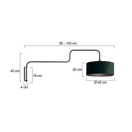 Seinälamppu Bloeba, musta/vihreä, ulkonema 140 cm, velour – kuva 1/1