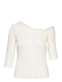 Monki Asymmetric Off-Shoulder Three-Quarter Sleeve Top - White - XL