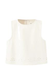 Mango Embroidered Denim Top - Cream - 13-14