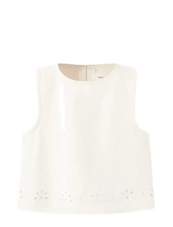 Mango Embroidered Denim Top - Cream - 13-14