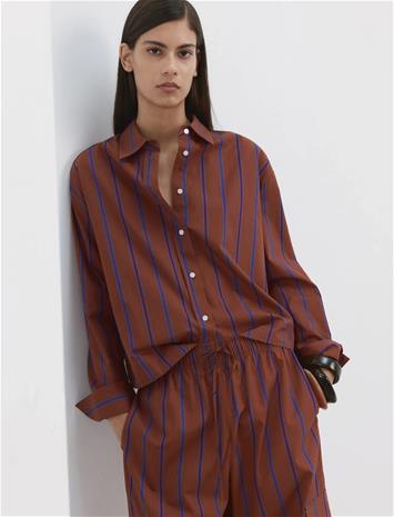 Mango Striped Cotton Shirt - Burgundy - L