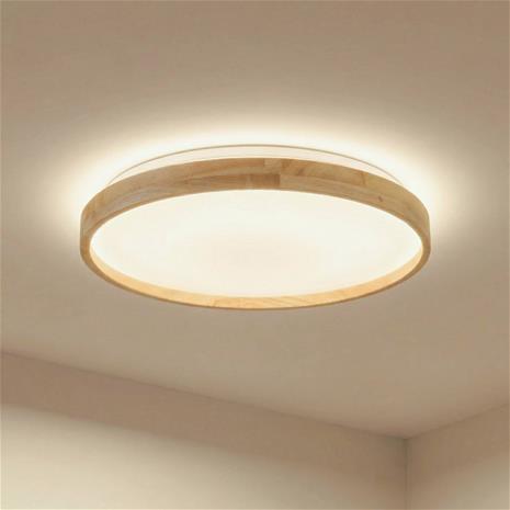 Lindby Mirren-LED-kattovalaisin, puu Ø49,5cm Smart