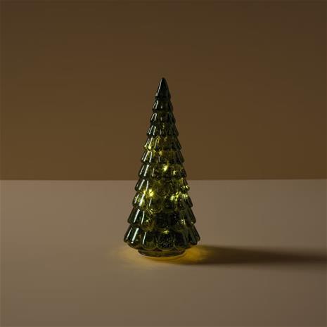 Joulukoriste lasinen joulukuusi, valaistu vihreä, 25,7 cm