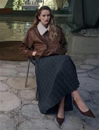Mango Checked Pleated Skirt - Grey - 42