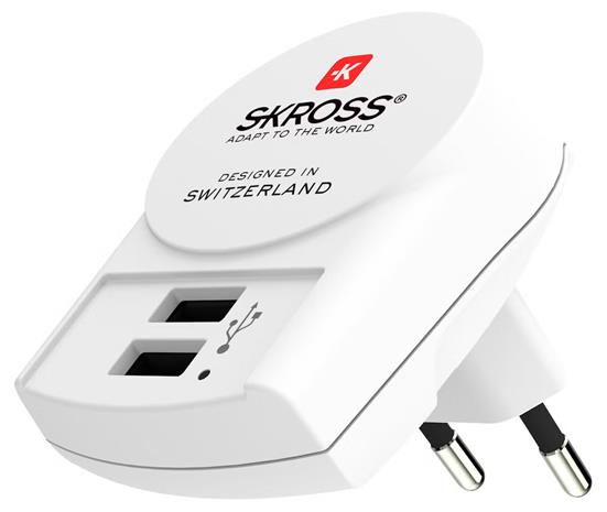 SKROSS USB-laturi, jossa kaksi liitäntää