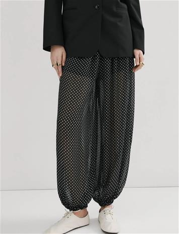 Mango Polka Dot Baggy Trousers - Black - L