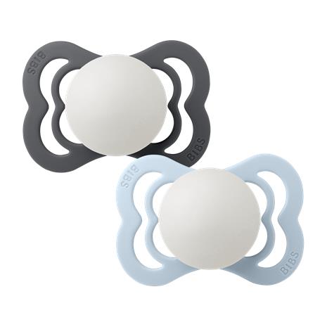 BIBS - Pacifier Supreme 2 PACK Silicone - Iron Glow/Baby Blue Glow - Size 1