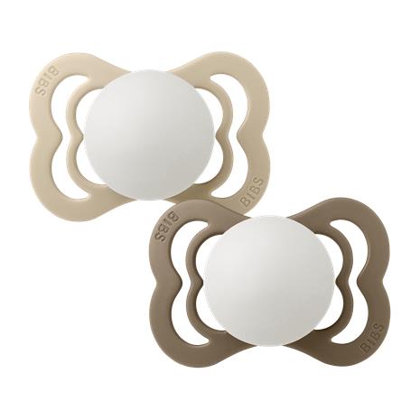 BIBS - Pacifier Supreme 2 Pack Silicone - Vanilla Glow/Dark Oak Glow - Size 1