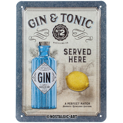 Nostalgic-Art 15x20 Gin & Tonic Served Here Metallikilpi