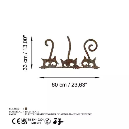 Seinäkoriste Rusty Cats 1, 1 kpl