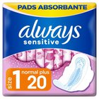 Hygieeniset paketit ALWAYS Sensitive Normal Plus, S1, 20 kpl