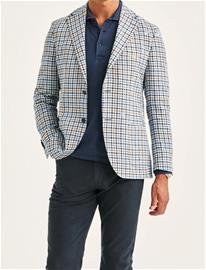 Morris Linen Blue Check Jacket - Navy - 58