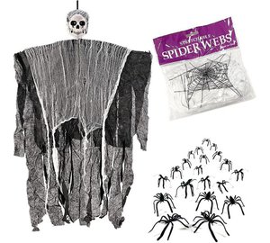 ZDQC Halloween riippuva viikatemies koristelu hämähäkinseittien ja hämähäkkien kanssa
