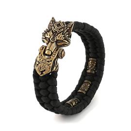 Lykken Viking Fenrir musta-kulta nylon-teräsrannekoru 19cm