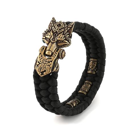 Lykken Viking Fenrir musta-kulta nylon-teräsrannekoru 19cm