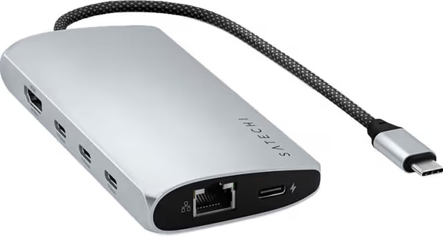 Satechi USB-C-moniporttisovitin 8K ja Ethernet V3 - hopea