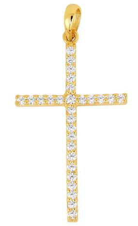 Lykken Crosses kultainen ristiriipus zirkonioilla 28 x 16 mm