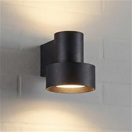 Lucande LED-ulkoseinälamppu Elune, mattamusta, ylös/alas