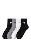 Lindex Sock High Ankle 4P Placed Hear - Black - 39/41