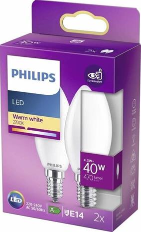 Philips 2-pack LED E14 Kron 40W Frost