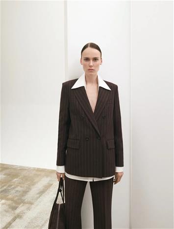 Mango Double-Breasted Pinstripe Suit Jacket - Brown - XL – kuva 1/2