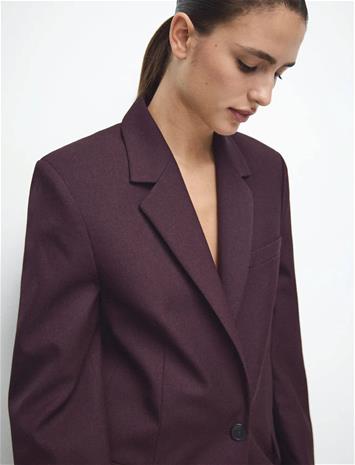 Mango Straight Suit Jacket With Lapel Pockets - Burgundy - L