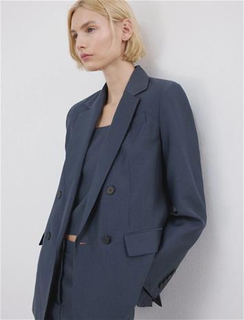 Mango Straight-Fit Lyocell Suit Jacket - Blue - XL