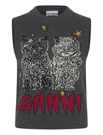 GANNI Graphic Wool Mix Cats Vest - Grey - L