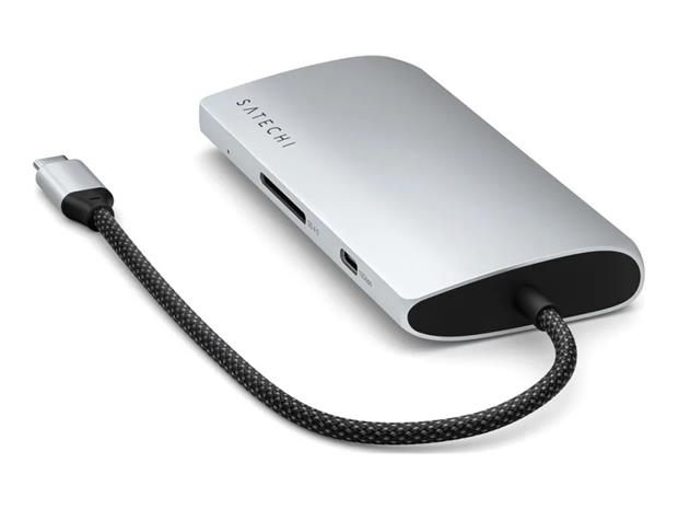 Satechi USB-C-moniporttisovitin 8K ja Ethernet V3 - hopea