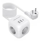 Jatkojohto valaistulla kytkimellä Qoltec 3x AC 2x USB 1x USB-C PD 20W, 2 m