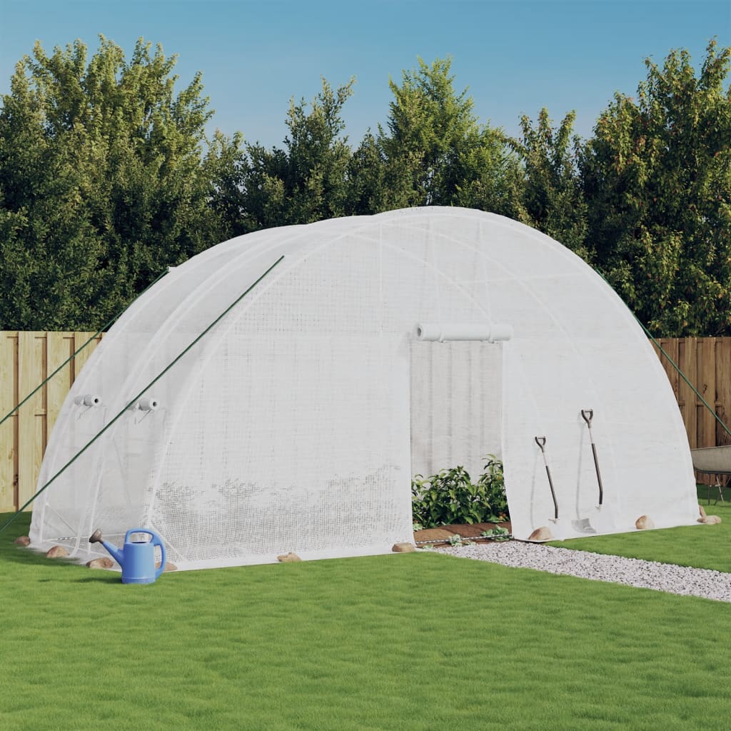 vidaXL Kasvihuone teräsrungolla valkoinen 12 m² 6x2x2,85 m