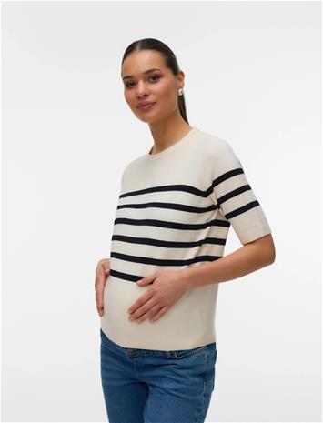 Vero Moda Maternity Vmmsaba Plain Ss O-Neck Pullover - Cream - XXL