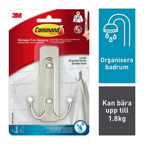 Command Itsekiinnittyvä kaksoiskoukku, kylpyhuone, large, 1,8 kg
