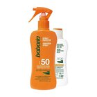 Babaria-Setti: Aurinkosuojasuihke Spf 50, 200 ml + After Sun Lotion, 100 ml.