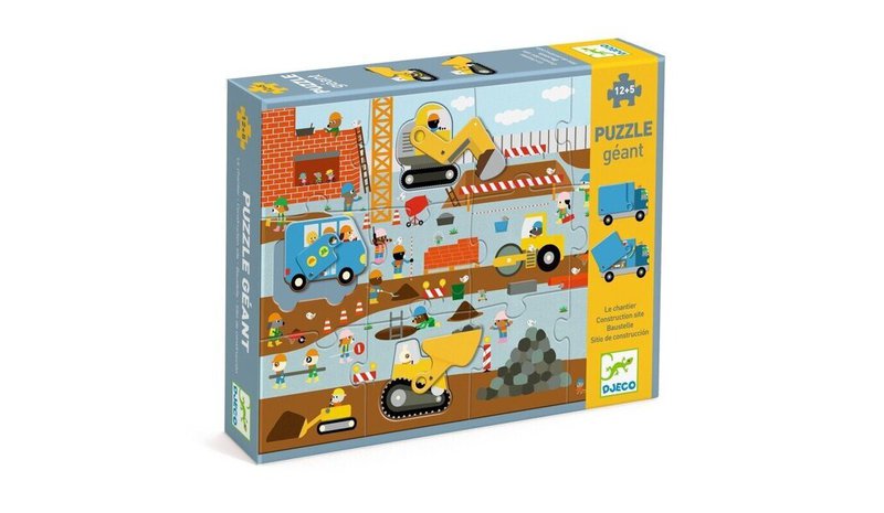 Djeco Puzzle Géant palapeli rakennustyömaalla, DJ07167, 17 palaa