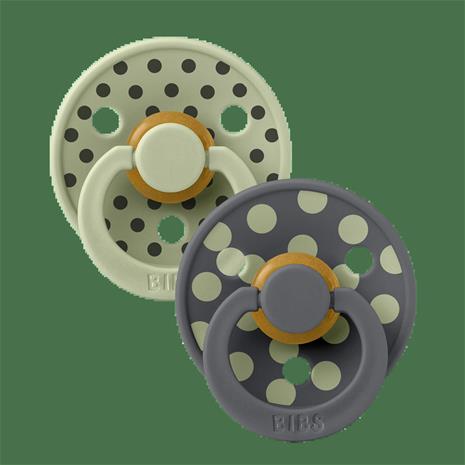 BIBS - Pacifier Studio Colour 2 PACK Polka Latex - Sage/Iron - Size 1