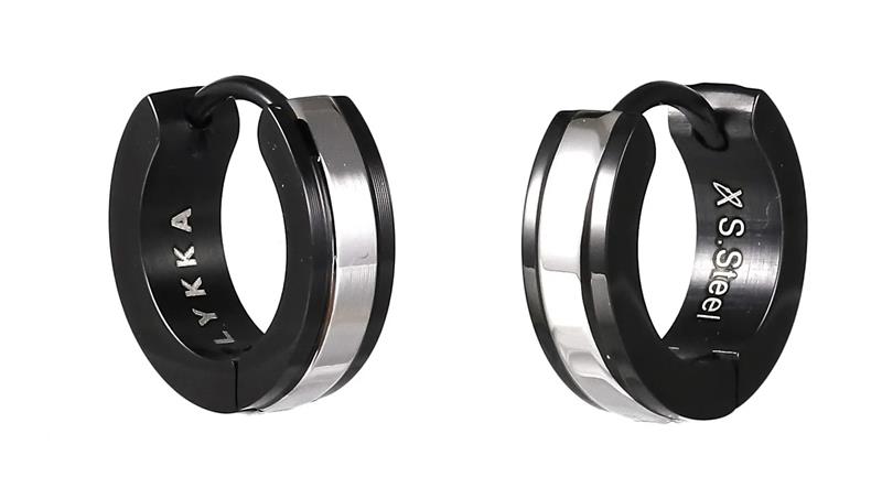 Lykken Strong musta/hopea 13,4 mm teräskorvakorut