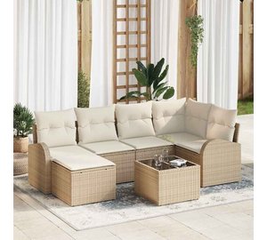 vidaXL Sohvasetti tyynyllä 7 pcs Beige ja Valkoinen polyrottinki
