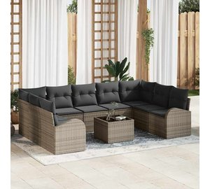 vidaXL Sohvasetti tyynyllä 10 pcs Harmaa Poly Rattan