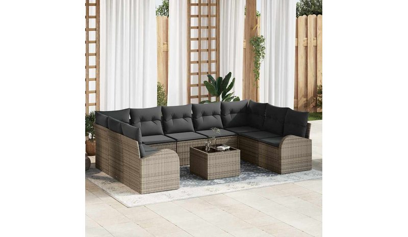 vidaXL Sohvasetti tyynyllä 10 pcs Harmaa Poly Rattan