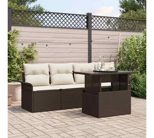 vidaXL Puutarhasohva Setti tyynyllä 5 pcs Ruskea Poly Rattan