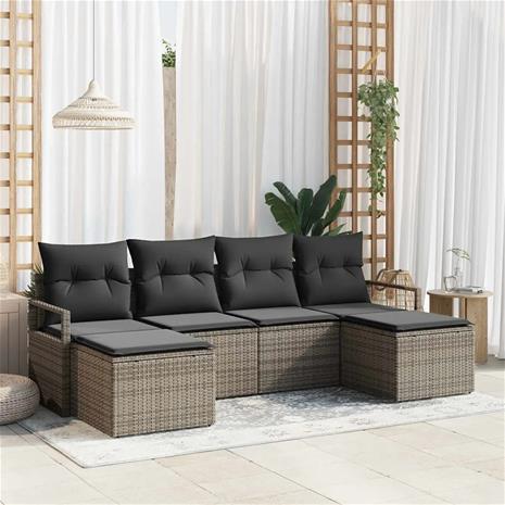 vidaXL Sohvasetti 6 pcs Harmaa polyrottinki