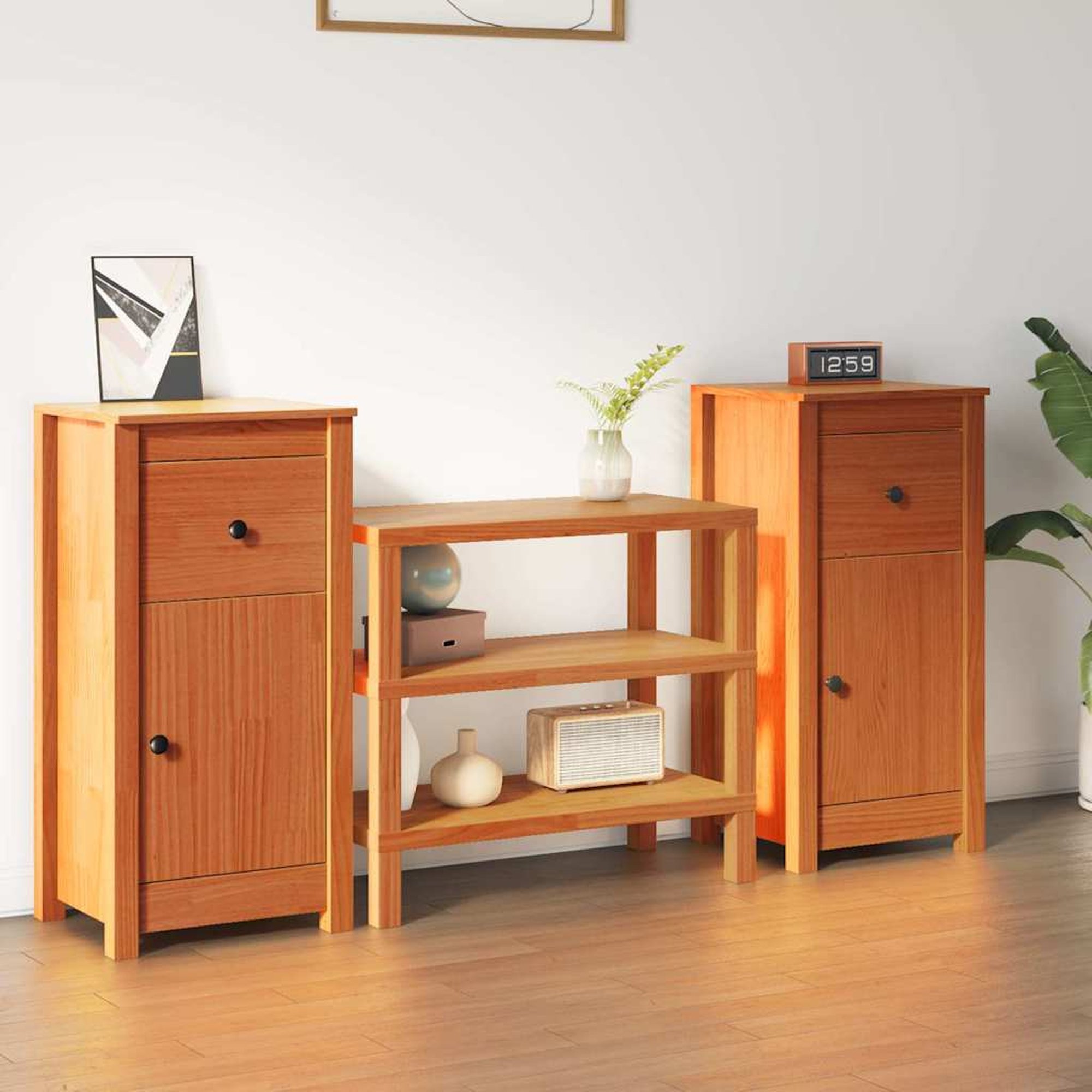 vidaXL Sivupöytä 2 kpl Vaha ruskea 39 x 34,5 x 80 cm Massiivinen mänty