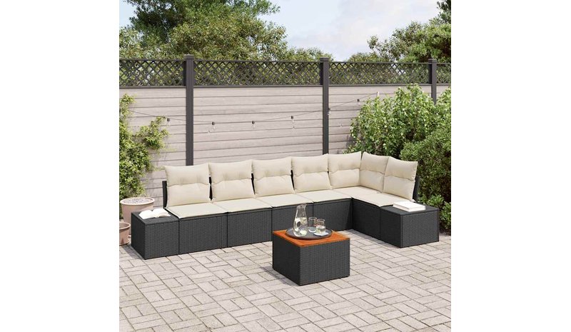 vidaXL Puutarhasohva Setti 7 pcs Musta ja Kerma polyrottinki – kuva 1/4