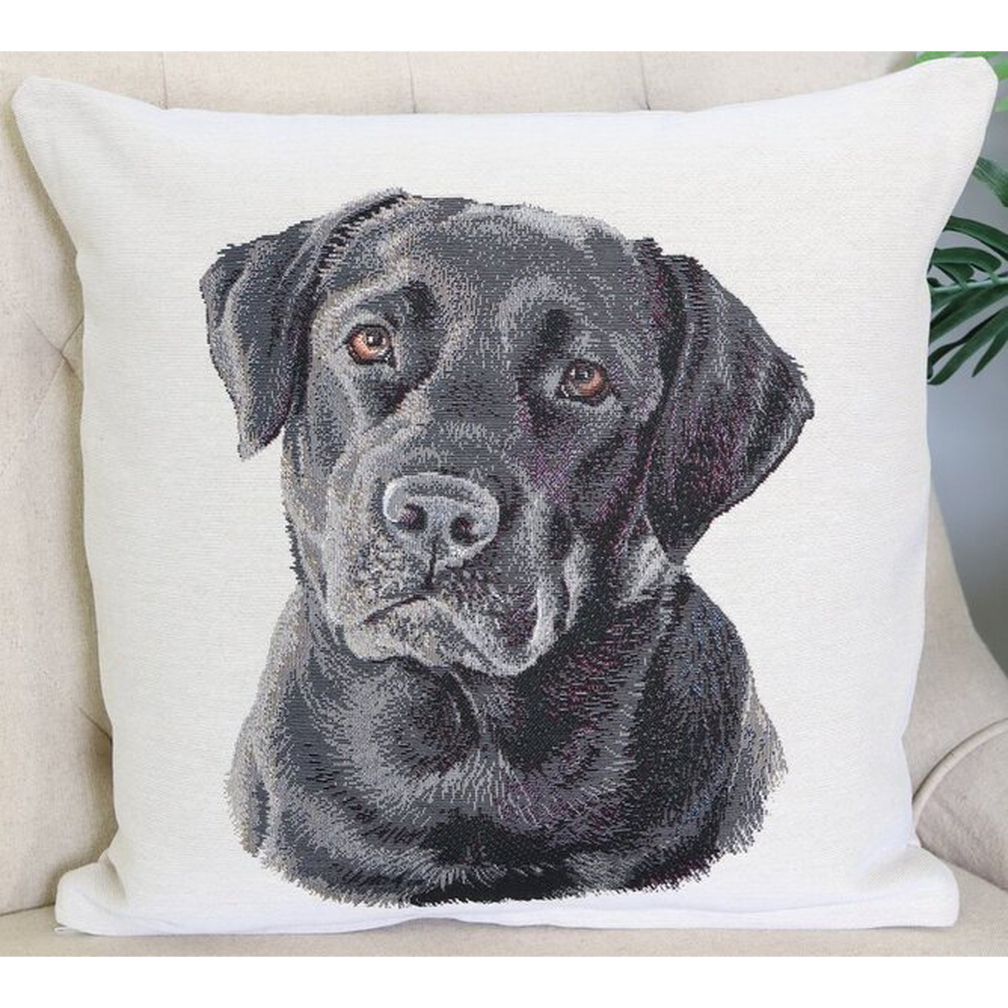 Textile Idea kaksipuolinen tyynynpäällinen Musta labradori, 45x45 cm, 1 kpl.