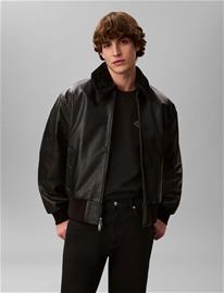 Calvin Klein Ls Leather Bomber W/ Shearling C - Black - XL