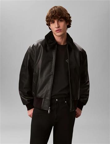 Calvin Klein Ls Leather Bomber W/ Shearling C - Black - XL